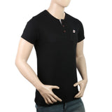 Men's Half Sleeves Fancy Yarn Dyed Tape Placket Henley - Black, Men, T-Shirts And Polos, Chase Value, Chase Value