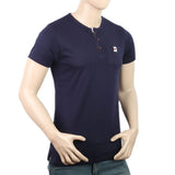 Men's Half Sleeves Fancy Yarn Dyed Tape Placket Henley - Navy Blue, Men, T-Shirts And Polos, Chase Value, Chase Value