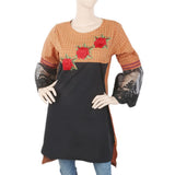 Women's Check Embroidered Kurti With Net Sleeve - Rust, Women, Ready Kurtis, Chase Value, Chase Value