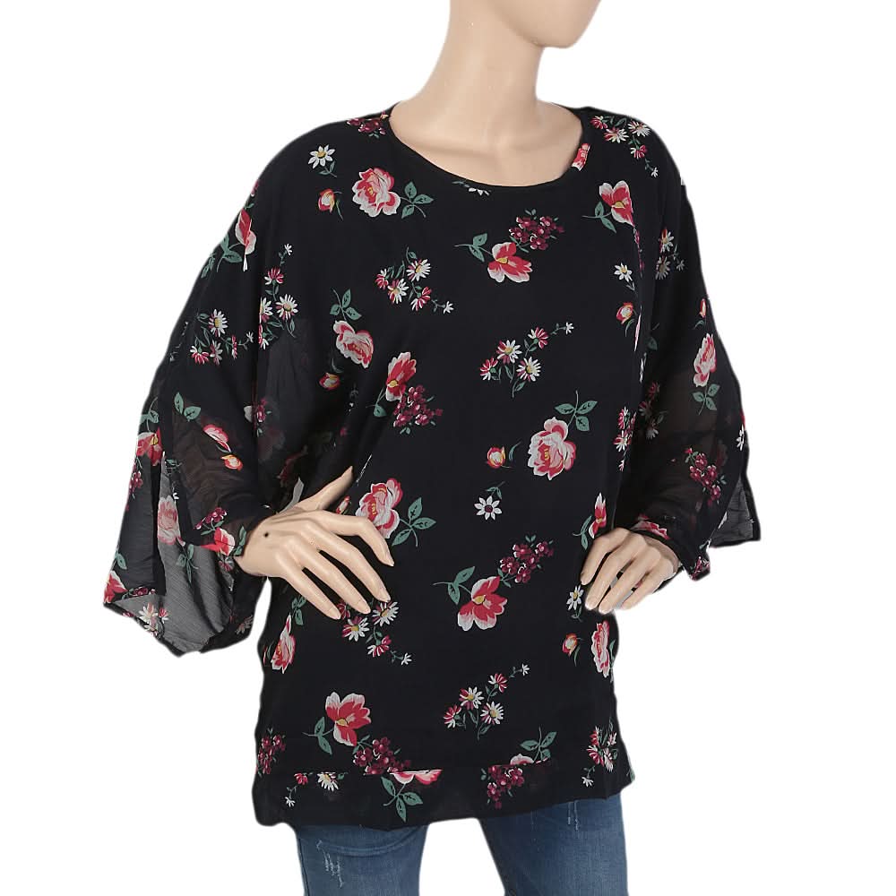 Women's Printed Top With Bottom Belt - Black, Women, T-Shirts And Tops, Chase Value, Chase Value