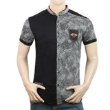 Men's Half Sleeves Slim Fit Sherwani Collar T-Shirt - Grey, Men, T-Shirts And Polos, Chase Value, Chase Value