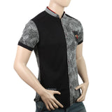 Men's Half Sleeves Slim Fit Sherwani Collar T-Shirt - Grey, Men, T-Shirts And Polos, Chase Value, Chase Value