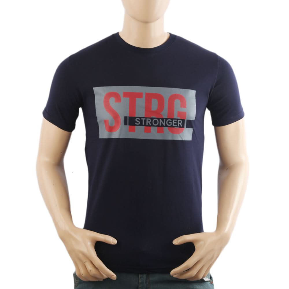 Men's Half Sleeves Lycra Print T-Shirt - Navy Blue, Men's T-Shirts & Polos, Chase Value, Chase Value