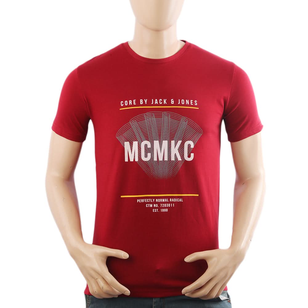 Men's Half Sleeves Lycra Print T-Shirt - Maroon, Men's T-Shirts & Polos, Chase Value, Chase Value