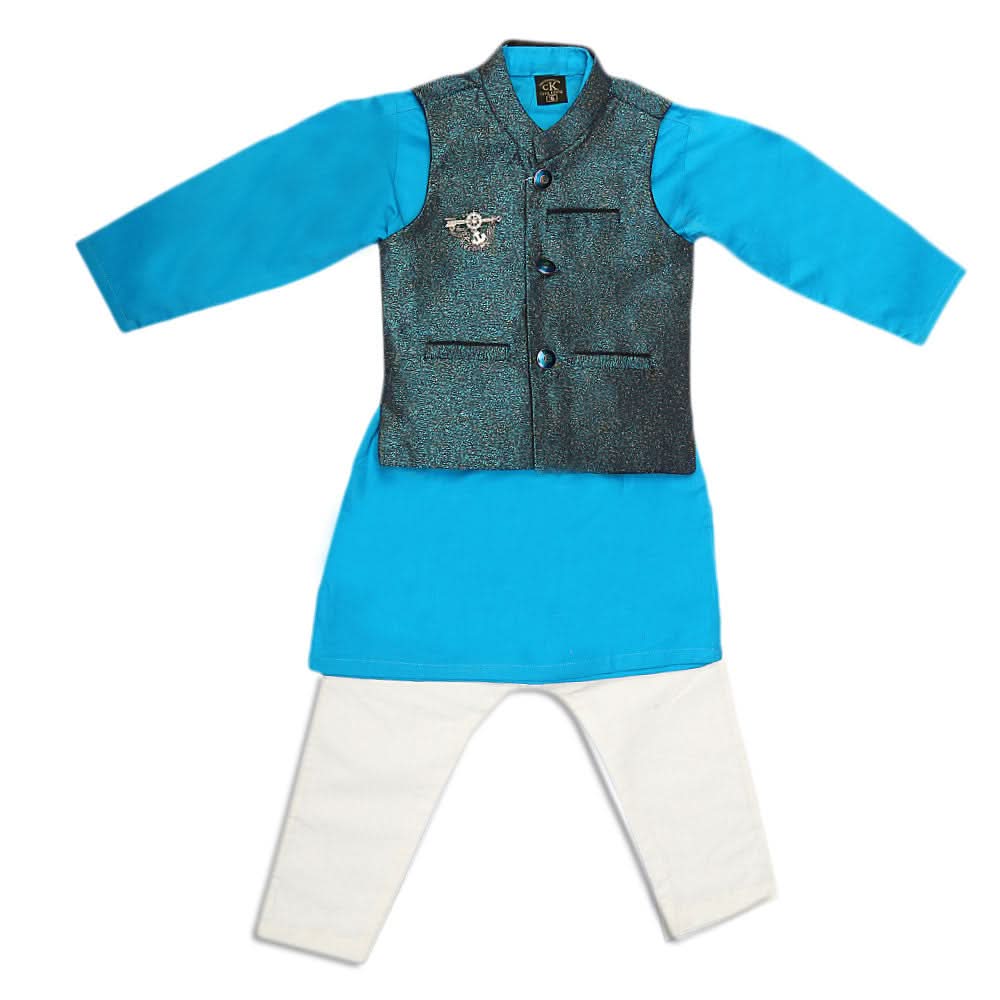 Boys Waistcoat Shalwar Suit - Sea Green, Kids, Boys Shalwar Kameez, Chase Value, Chase Value