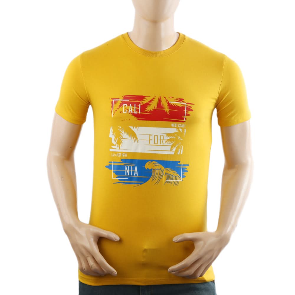 Men's Half Sleeves Lycra Print T-Shirt - Yellow, Men's T-Shirts & Polos, Chase Value, Chase Value
