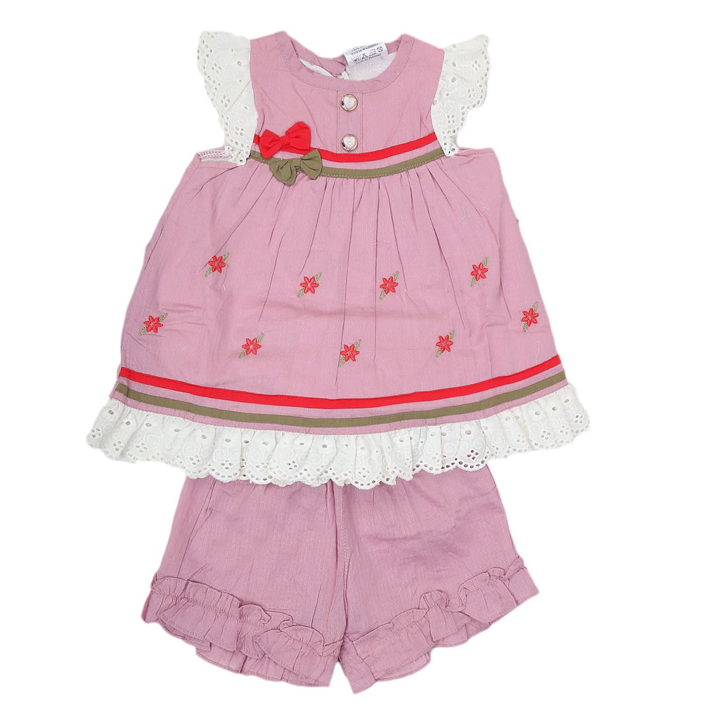 Newborn Girls Half Sleeves Short Suit - Light Pink, Kids, NB Girls Sets And Suits, Chase Value, Chase Value