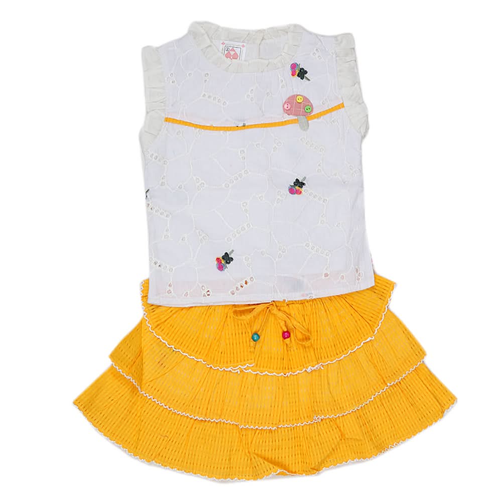 Newborns Girls Skirt Half Sleeves Suit - Yellow, Kids, New Born Girls Sets And Suits, Chase Value, Chase Value