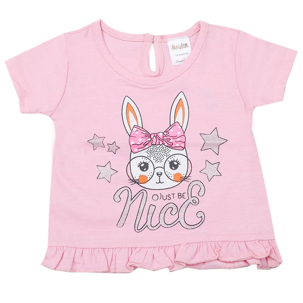 Newborn Girls Half Sleeves T-Shirt - Light Pink, Kids, Newborn Girls T-Shirts, Chase Value, Chase Value