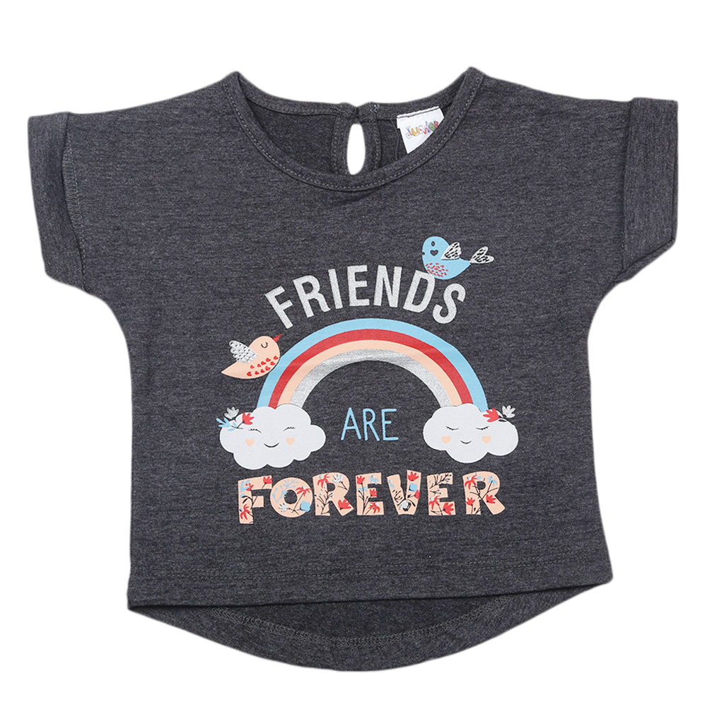 Newborn Girls Half Sleeves T-Shirt - Dark Grey, Kids, Newborn Girls T-Shirts, Chase Value, Chase Value