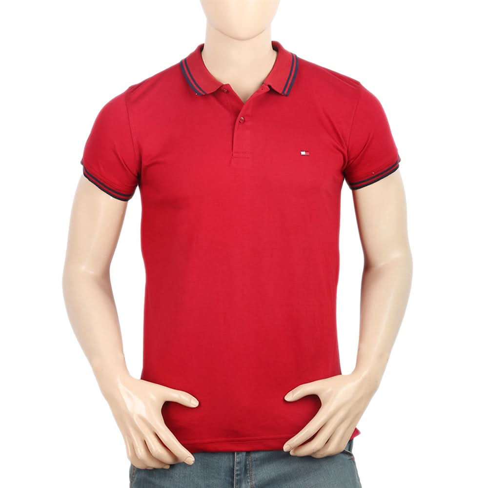 Men's Half Sleeves Collar Tip Polo T-Shirt - Red, Men, T-Shirts And Polos, Chase Value, Chase Value
