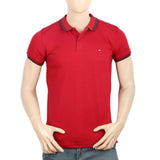 Men's Half Sleeves Collar Tip Polo T-Shirt - Red, Men, T-Shirts And Polos, Chase Value, Chase Value