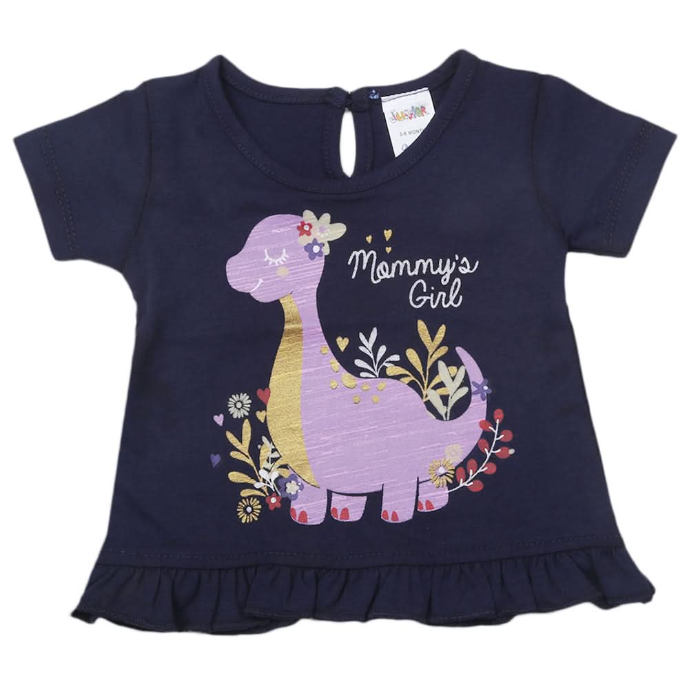 Newborn Girls Half Sleeves T-Shirt - Navy Blue, Kids, Newborn Girls T-Shirts, Chase Value, Chase Value