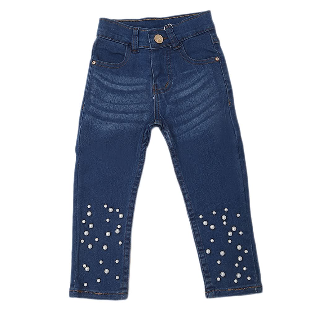 Girls Pearls Bottom Denim Pant - Blue, Kids, Girls Pants And Capri, Chase Value, Chase Value