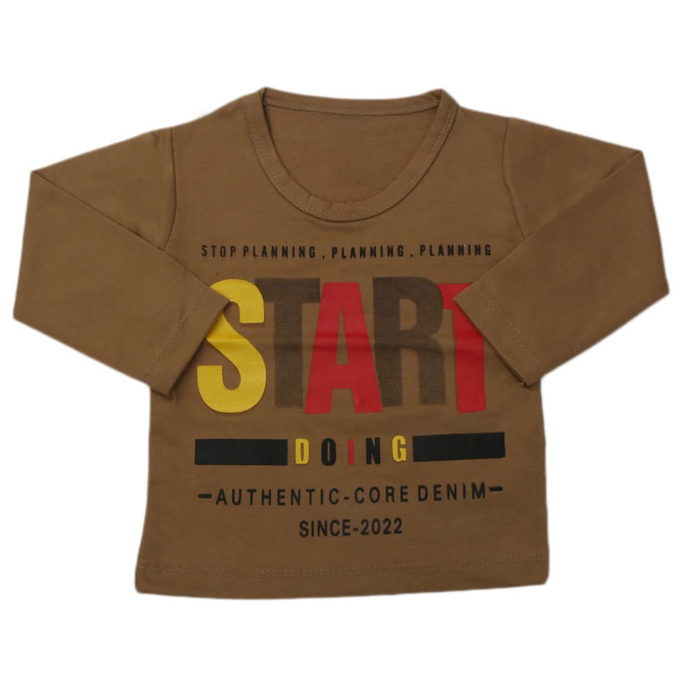 Boy's Full Sleeves T-Shirt 8753 - Brown, Kids, Boys T-Shirts, Chase Value, Chase Value