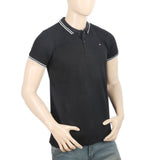 Men's Half Sleeves Collar Tip Polo T-Shirt - Black, Men, T-Shirts And Polos, Chase Value, Chase Value
