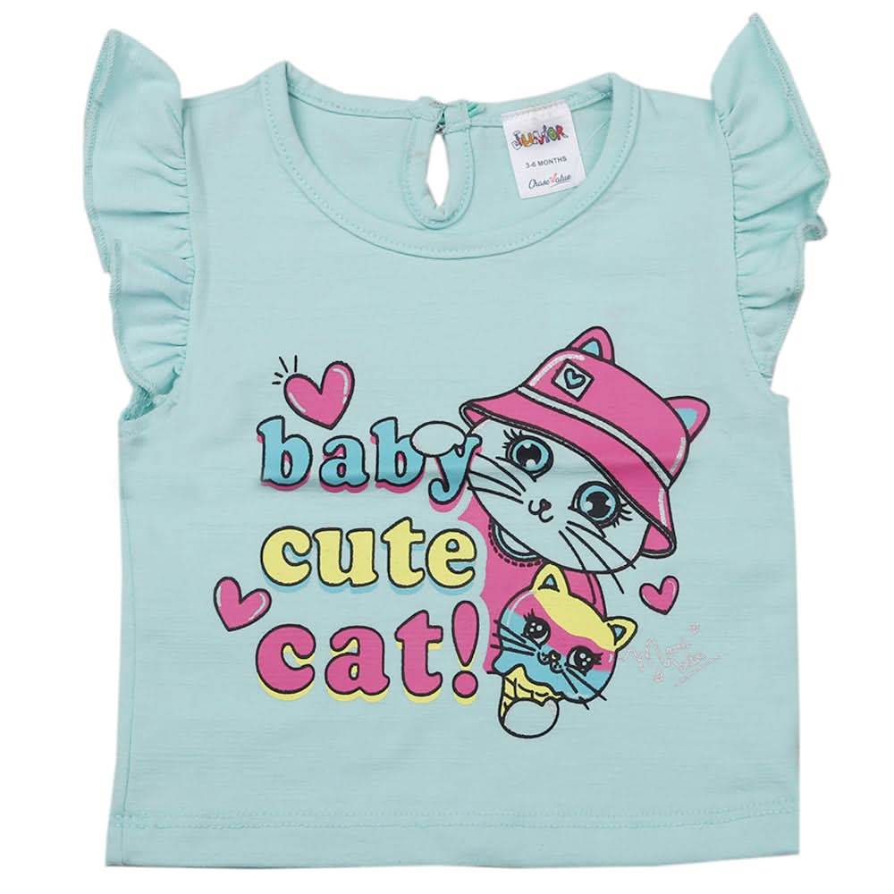 Newborn Girls Half Sleeves T-Shirt - Cyan, Kids, Newborn Girls T-Shirts, Chase Value, Chase Value