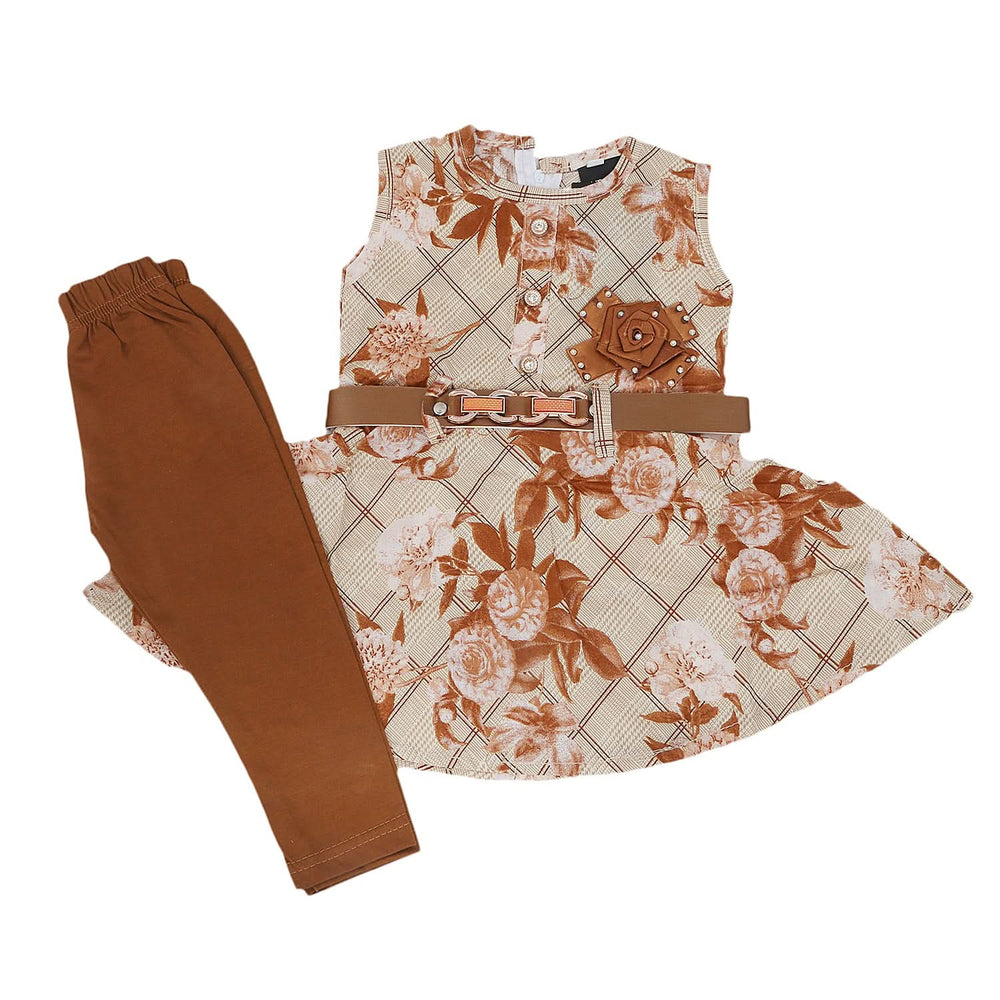Girls Half Sleeves Tights Suit - Brown, Kids, Girls Sets And Suits, Chase Value, Chase Value