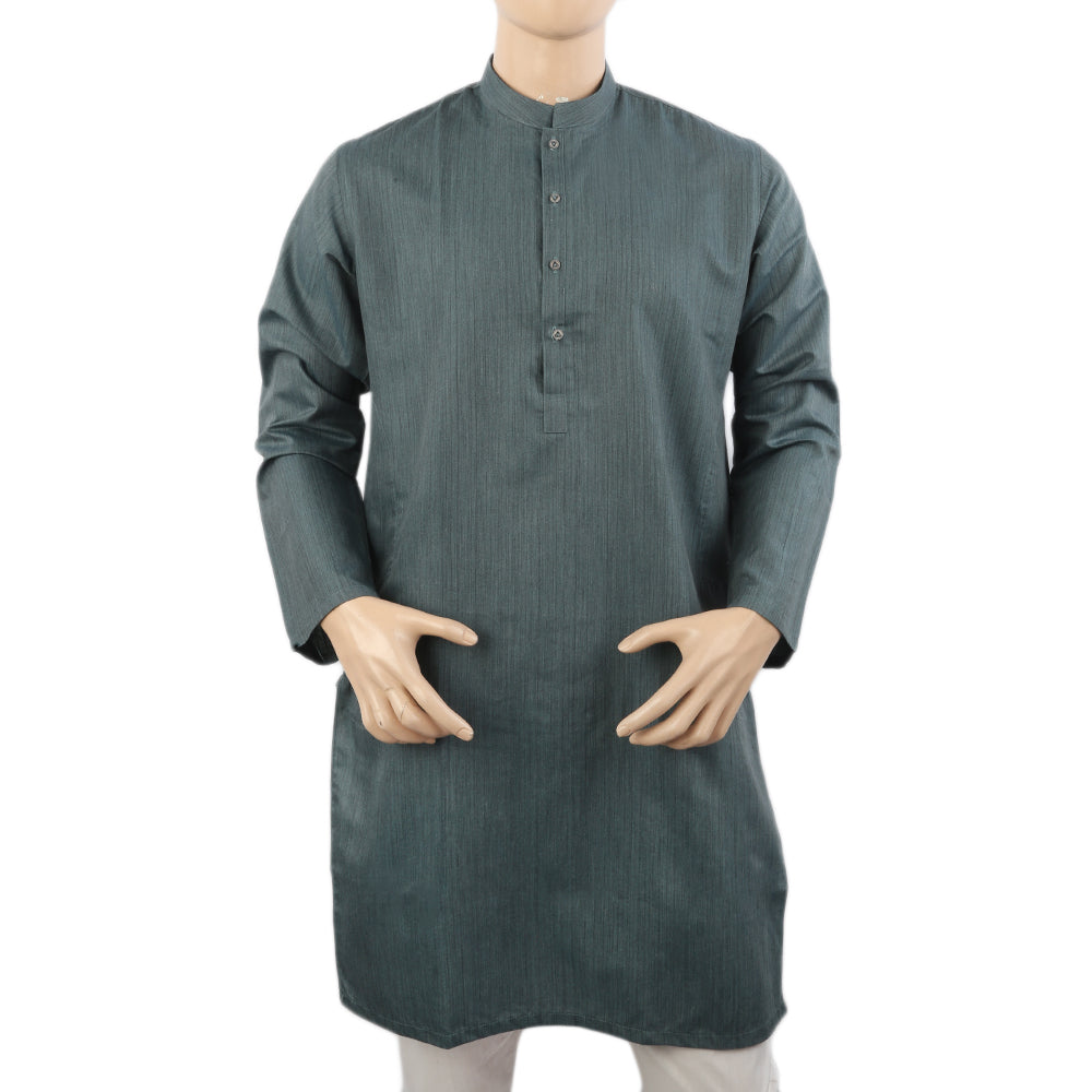 Men's Mashriq Slim Fit Kurta Plain - Steel Green, Men's Kurtas, Chase Value, Chase Value