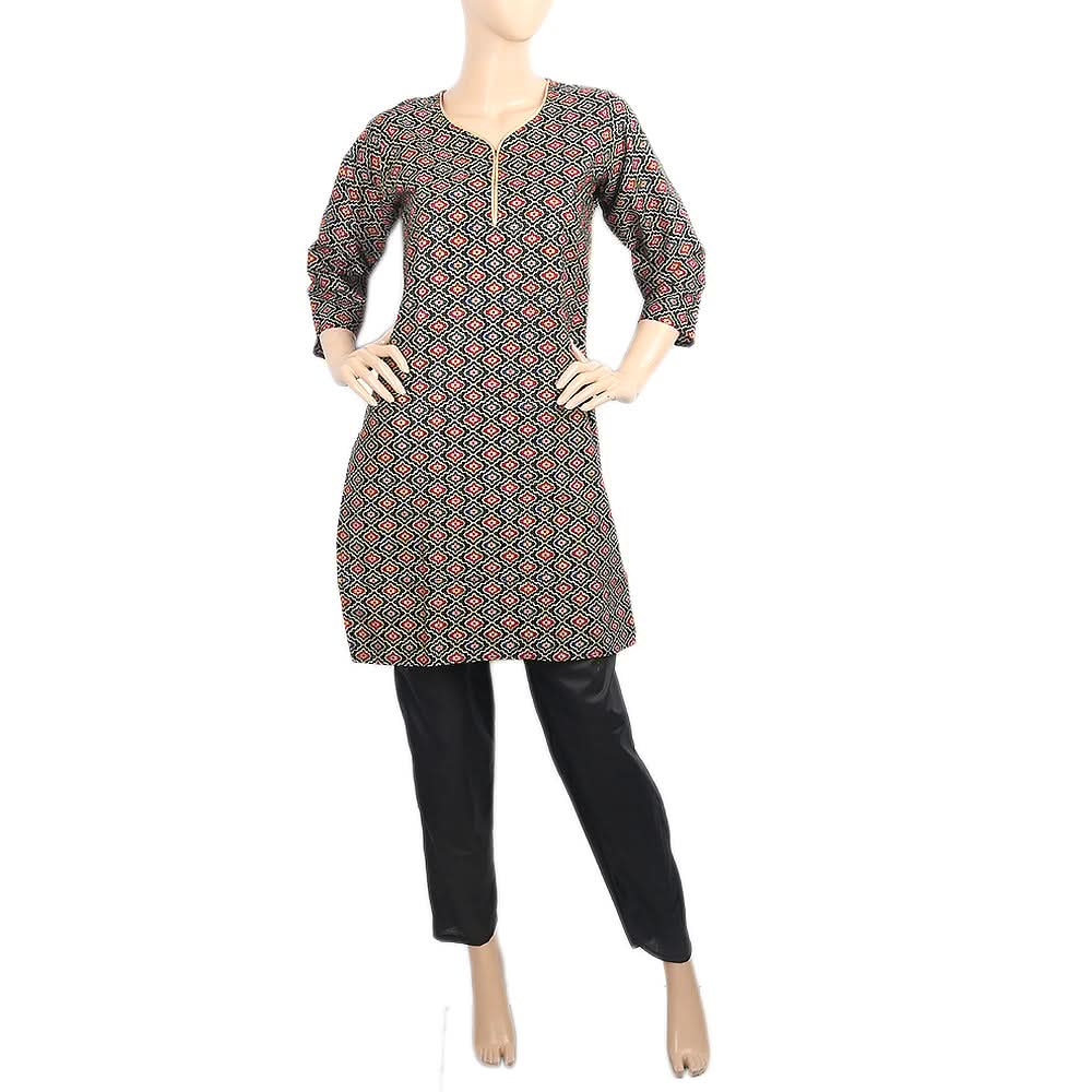 Women's Printed Lawn 2Pcs Stitched Suit - Black, Women, Shalwar Suits, Chase Value, Chase Value