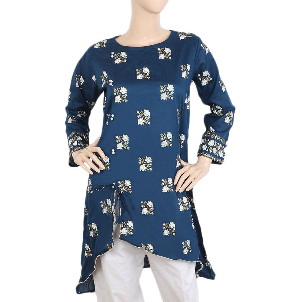 Women's Dobby Printed Kurti - Steel Blue, Women, Ready Kurtis, Chase Value, Chase Value