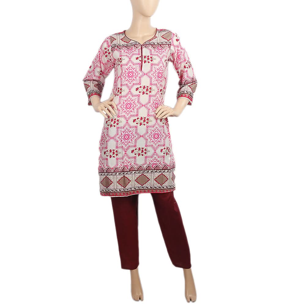 Women's Printed Lawn 2Pcs Stitched Suit - Pink - B, Women, Shalwar Suits, Chase Value, Chase Value