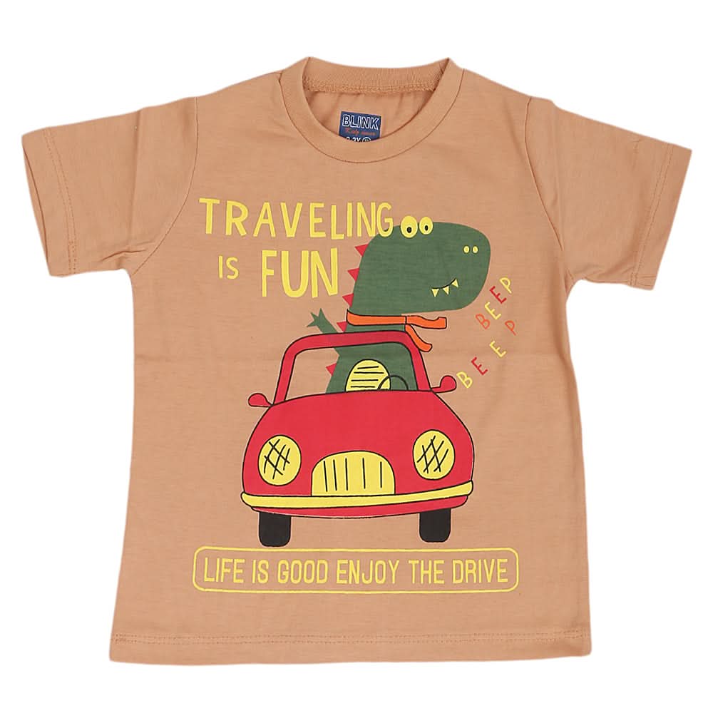 Boys Round Neck Half Sleeves T-Shirt - Brown, Kids, Boys T-Shirts, Chase Value, Chase Value