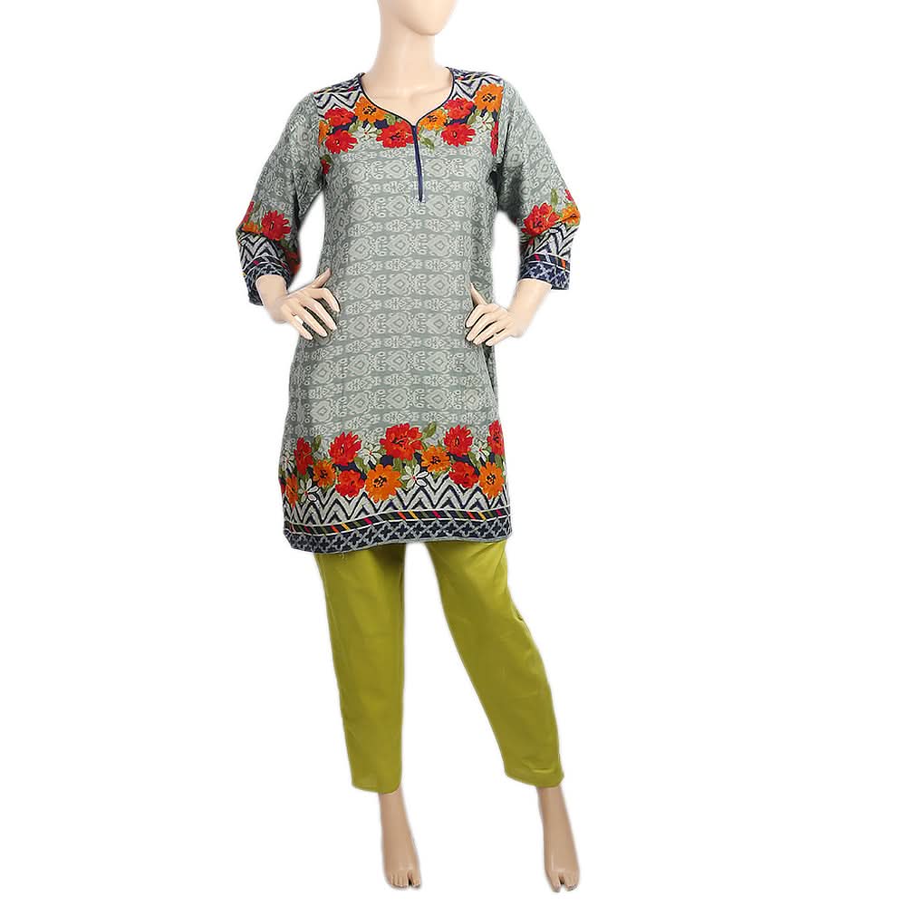 Women's Printed Lawn 2Pcs Stitched Suit - Steel Green, Women, Shalwar Suits, Chase Value, Chase Value