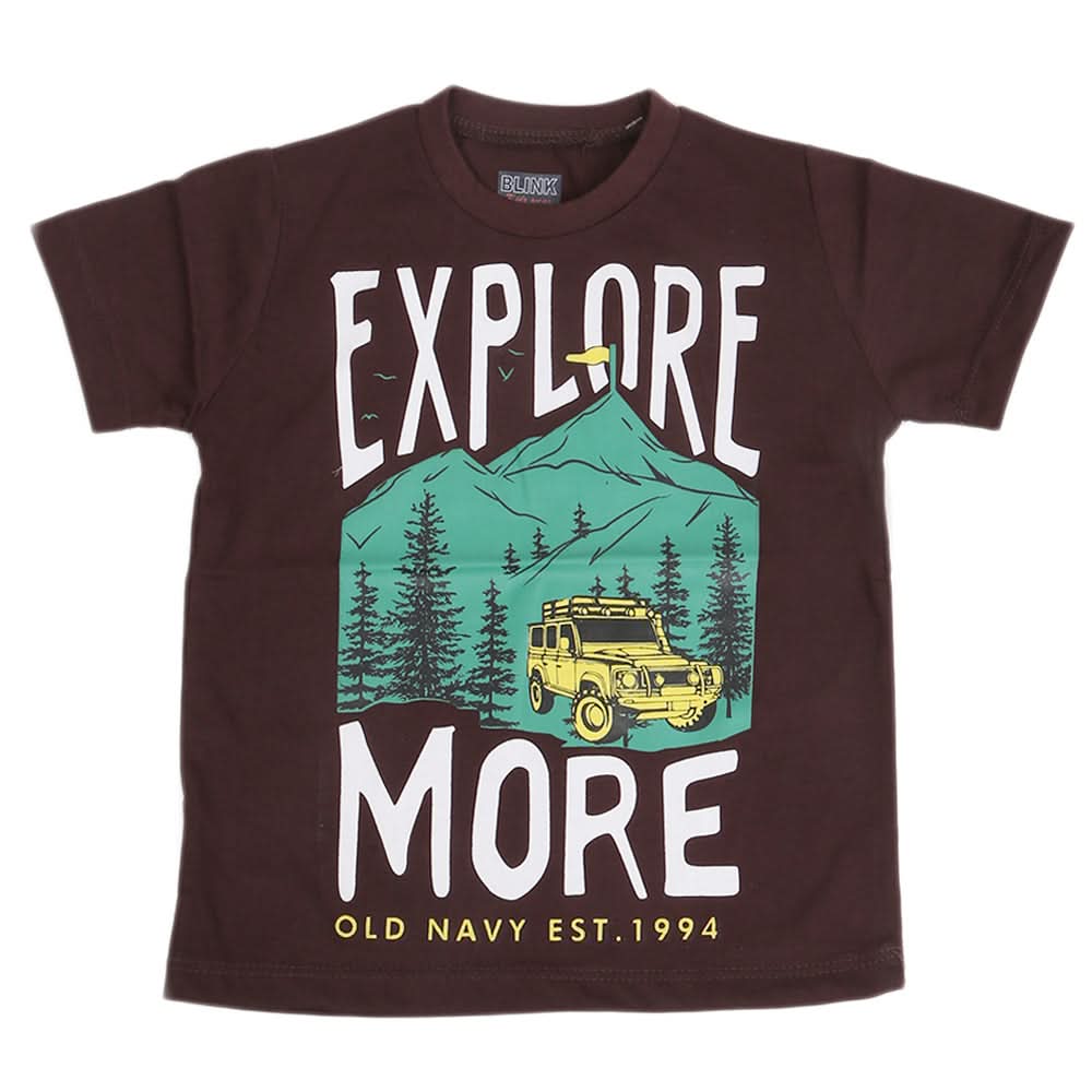 Boys Round Neck Half Sleeves T-Shirt - Dark Brown, Kids, Boys T-Shirts, Chase Value, Chase Value