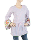 Women's Western Top With Embroidered Sleeve & Lace - Blue, Women, T-Shirts And Tops, Chase Value, Chase Value