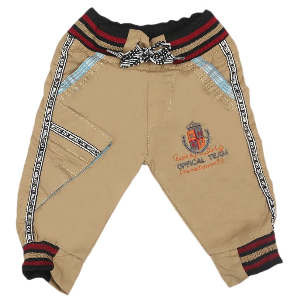 Newborn Boys Embroidered Cotton Pant - Khaki, Kids, Newborn Boys Shorts And Pants, Chase Value, Chase Value