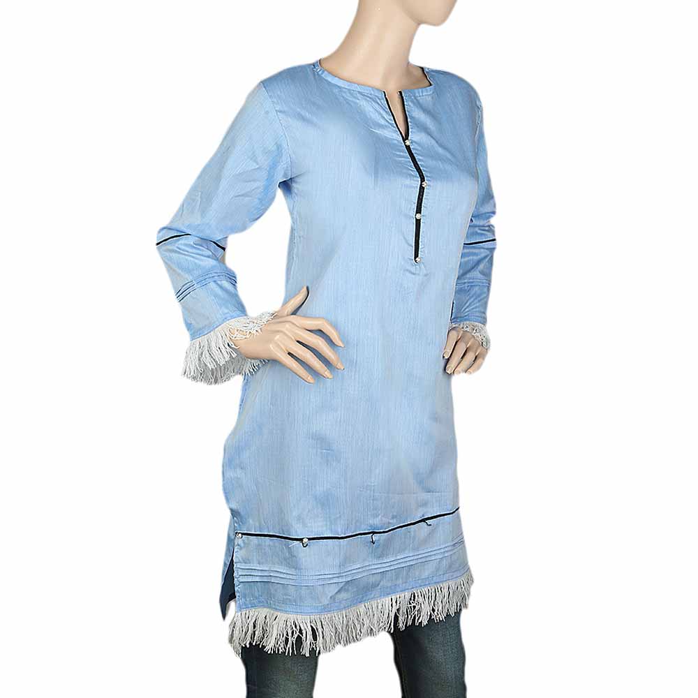 Women's Plain Kurti - Blue, Women, Ready Kurtis, Chase Value, Chase Value