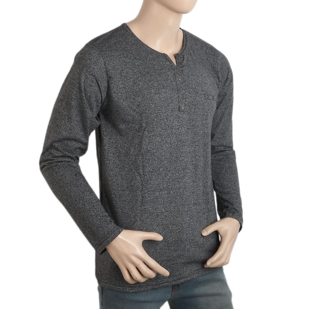 Men's Full Sleeves Y-Stud T-Shirt - Grey, Men, T-Shirts And Polos, Chase Value, Chase Value