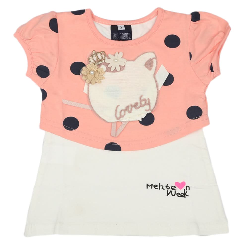 Girls Half Sleeves T-Shirt - Peach, Kids, Girls T-Shirts, Chase Value, Chase Value