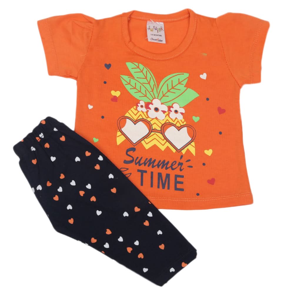 Newborn Girls Half Sleeves Suit - Orange, Kids, Newborn Girls Sets And Suits, Chase Value, Chase Value