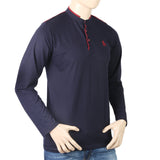 Men's Full Sleeves Sherwani Collor T-Shirt - Navy Blue, Men, T-Shirts And Polos, Chase Value, Chase Value