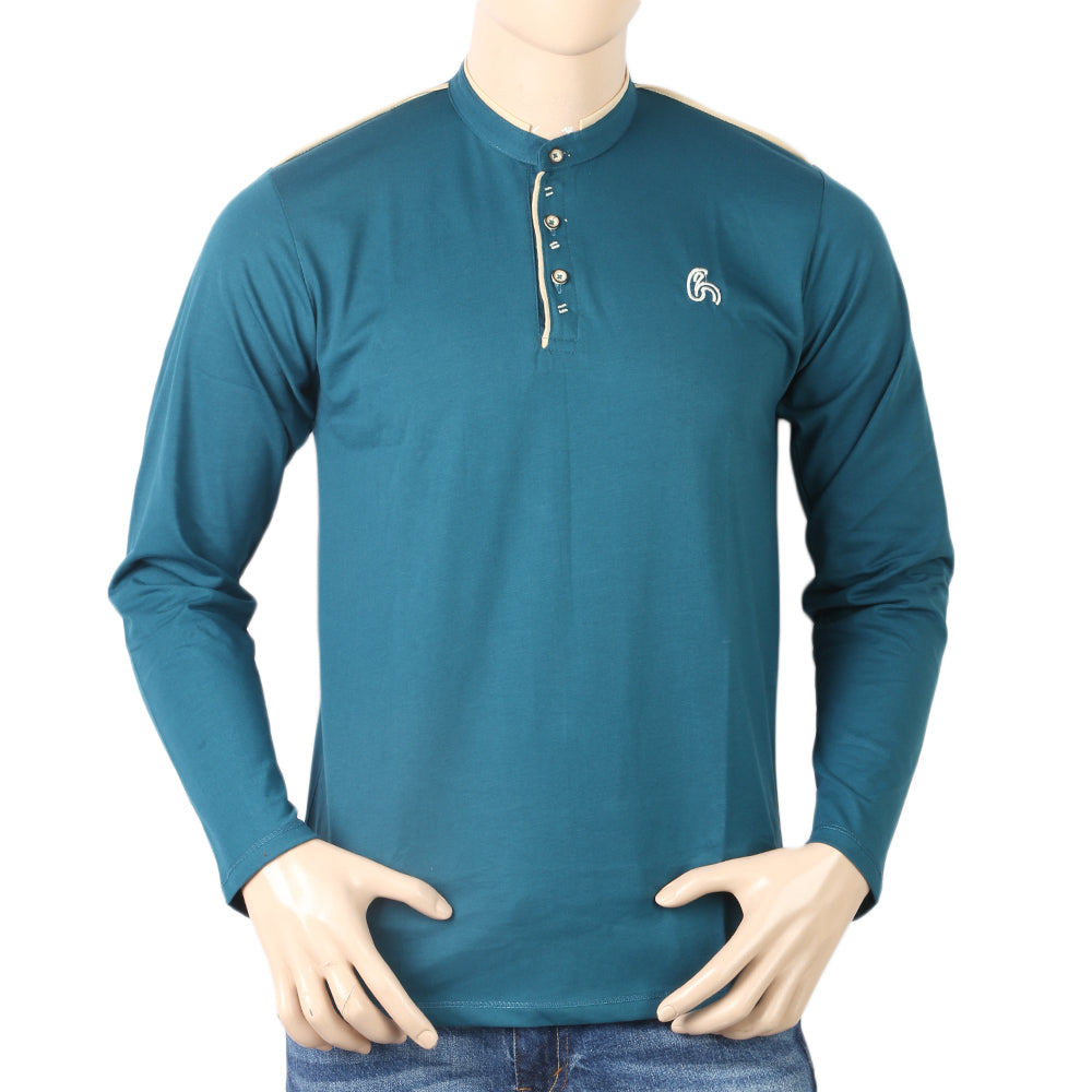 Men's Full Sleeves Sherwani Collor T-Shirt - Steel Blue, Men, T-Shirts And Polos, Chase Value, Chase Value