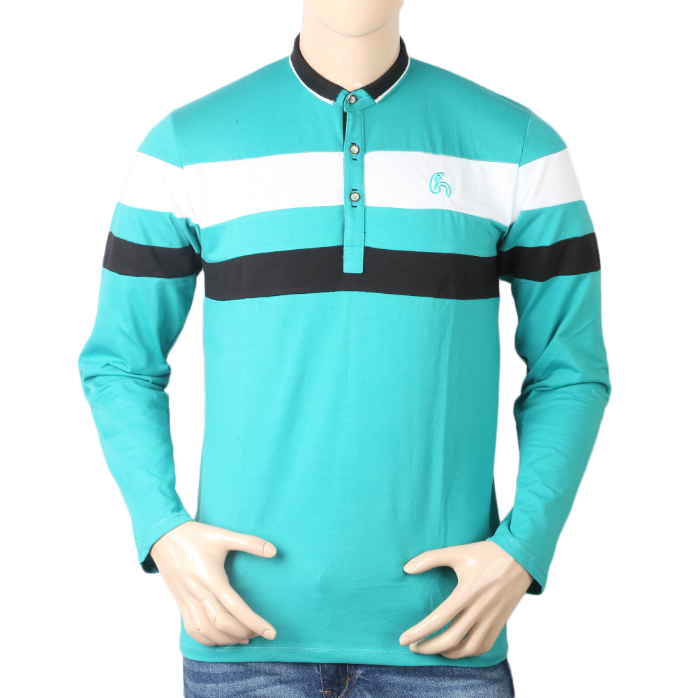 Men's Full Sleeves Sherwani Collor T-Shirt - Sea Green, Men, T-Shirts And Polos, Chase Value, Chase Value