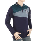 Men's Full Sleeves Fancy Polo T-Shirt - Steel Blue, Men, T-Shirts And Polos, Chase Value, Chase Value
