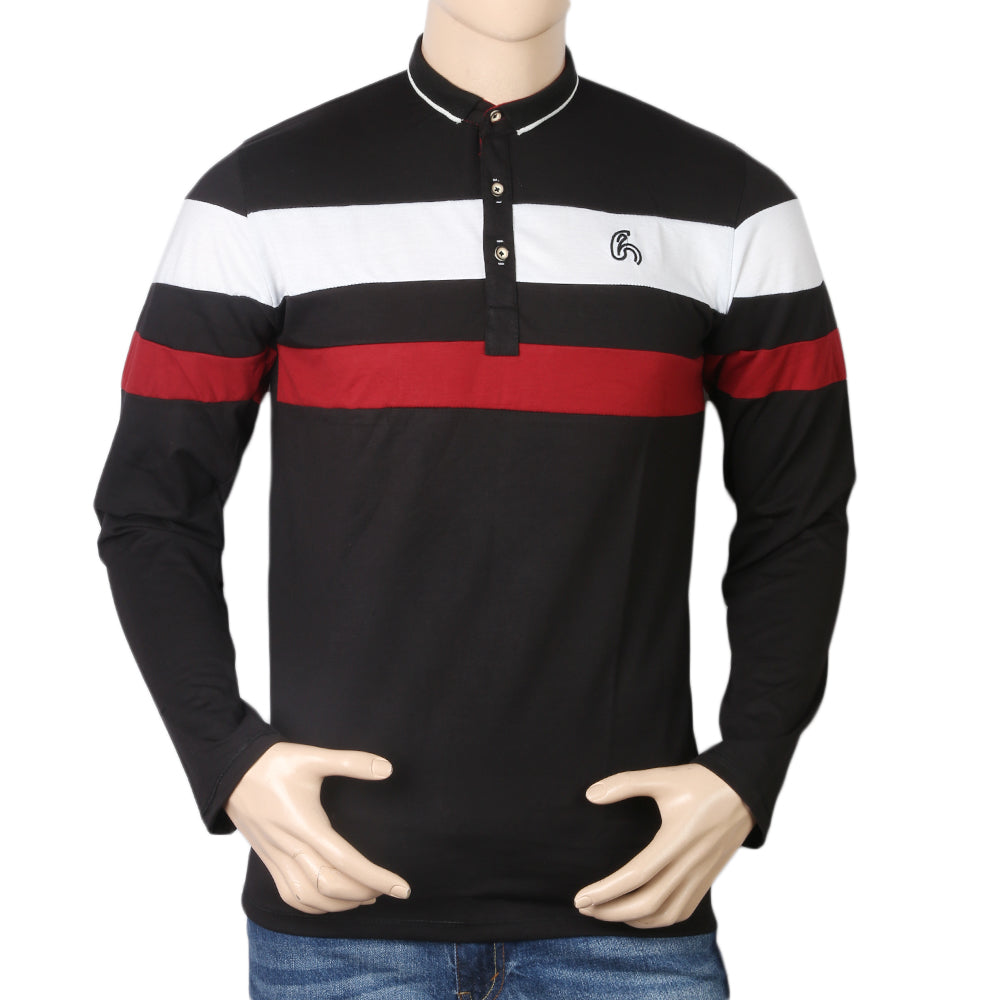 Men's Full Sleeves Sherwani Collor T-Shirt - Black, Men, T-Shirts And Polos, Chase Value, Chase Value