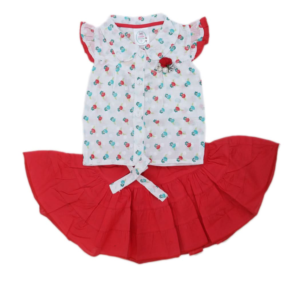Newborn Girls Half Sleeves Skirt Suit - Red, Kids, NB Girls Sets And Suits, Chase Value, Chase Value
