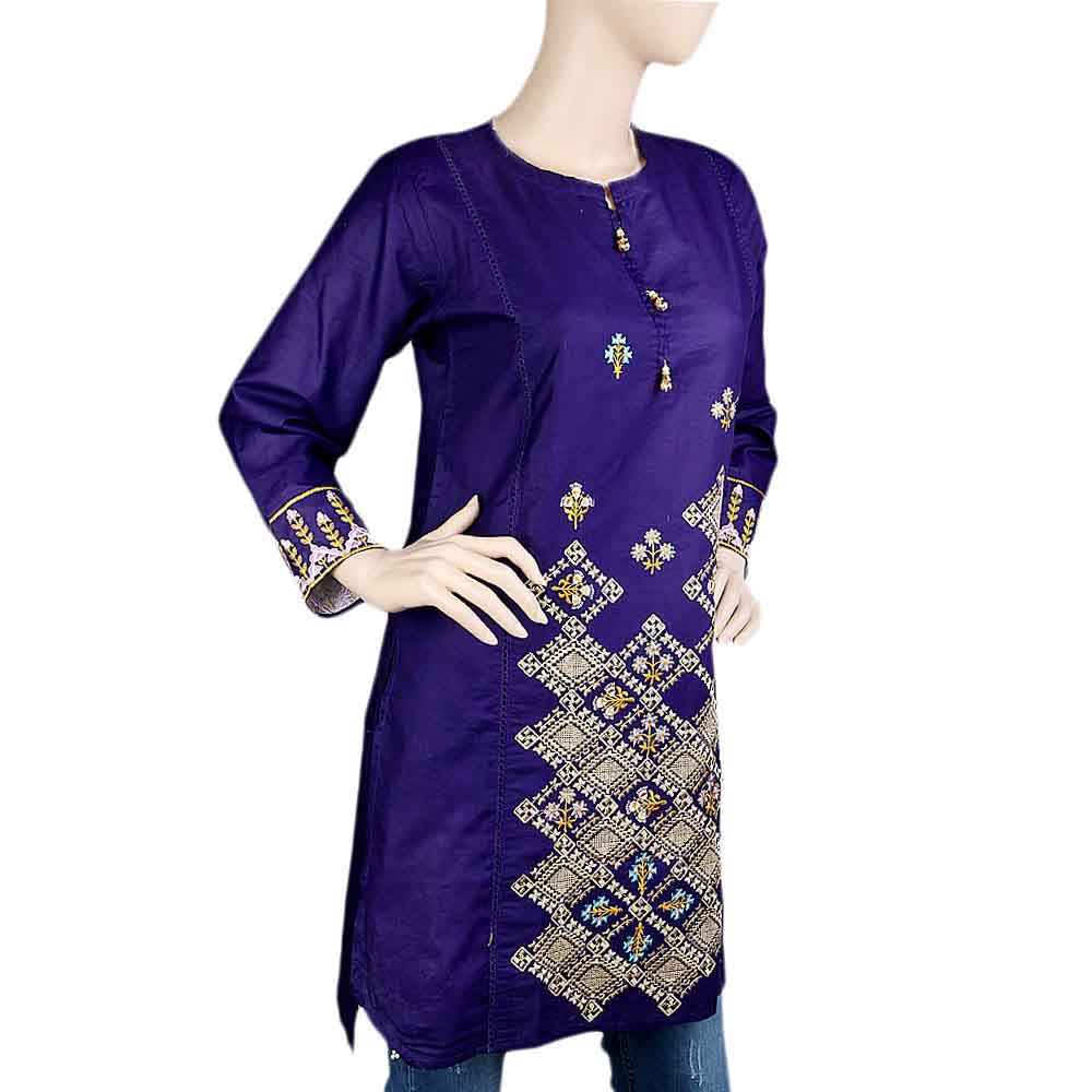 Women's Embroidered Kurti - Dark Purple, Women, Ready Kurtis, Chase Value, Chase Value