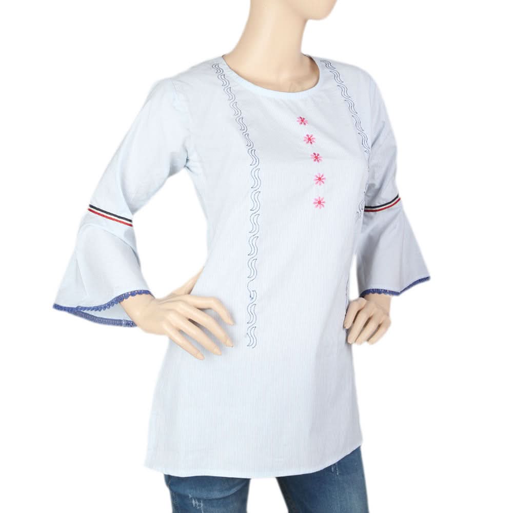 Women's Embroidered Western Top - Light Blue, Women, T-Shirts And Tops, Chase Value, Chase Value