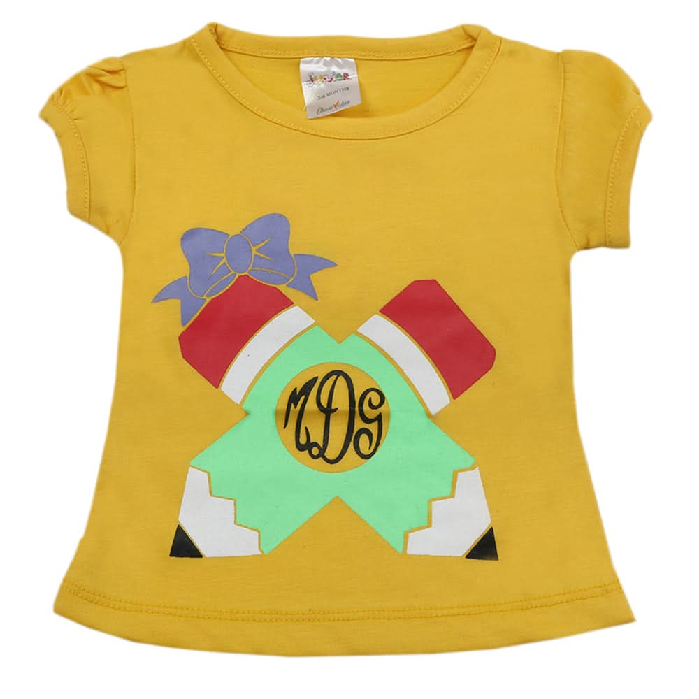 Newborn Girls Half Sleeves T-Shirt - Yellow, Kids, Newborn Girls T-Shirts, Chase Value, Chase Value