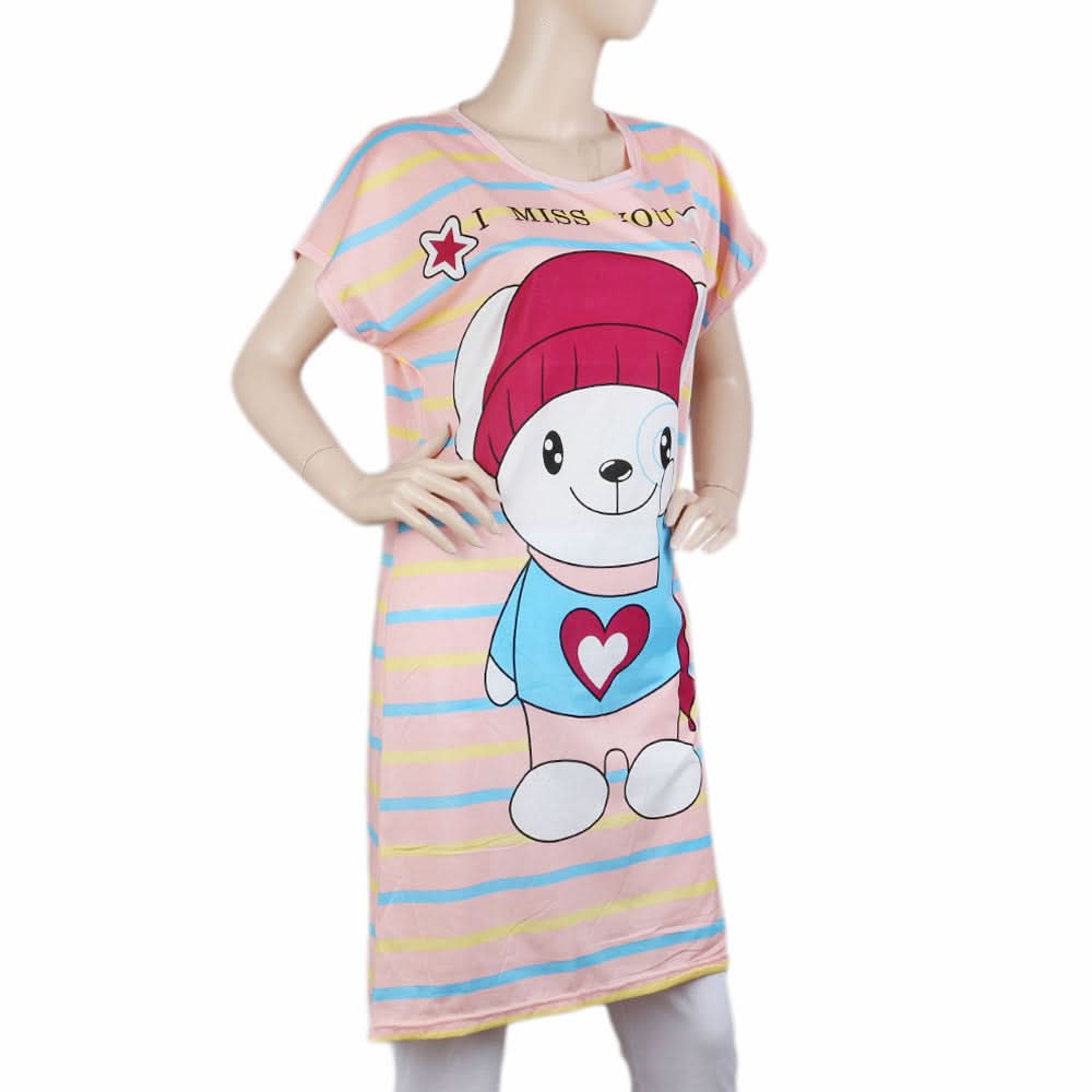Women's Night Long T Shirt - Pink, Women, Night Suit, Chase Value, Chase Value