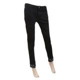 Women's Denim Pant Reverse Pearls Bottom - Black, Women, Pants & Tights, Chase Value, Chase Value