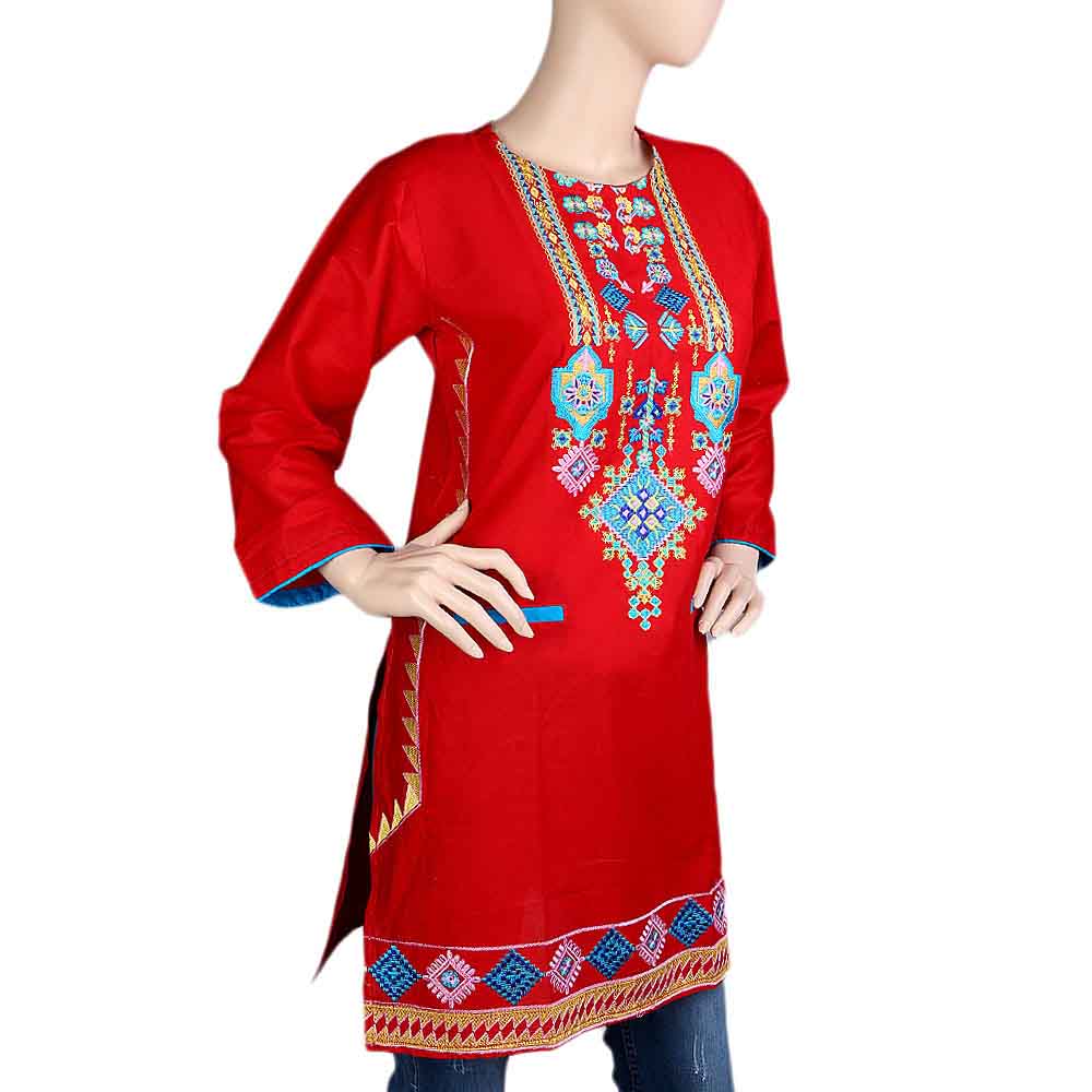 Women's Embroidered Kurti - Red, Women, Ready Kurtis, Chase Value, Chase Value