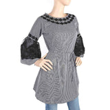 Women's Stripe Kurti With Net Sleeves - Black, Women, Ready Kurtis, Chase Value, Chase Value