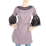 Women's Stripe Kurti With Net Sleeves - Dark Purple, Women, Ready Kurtis, Chase Value, Chase Value