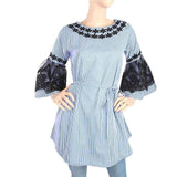 Women's Stripe Kurti With Net Sleeves - Blue, Women, Ready Kurtis, Chase Value, Chase Value